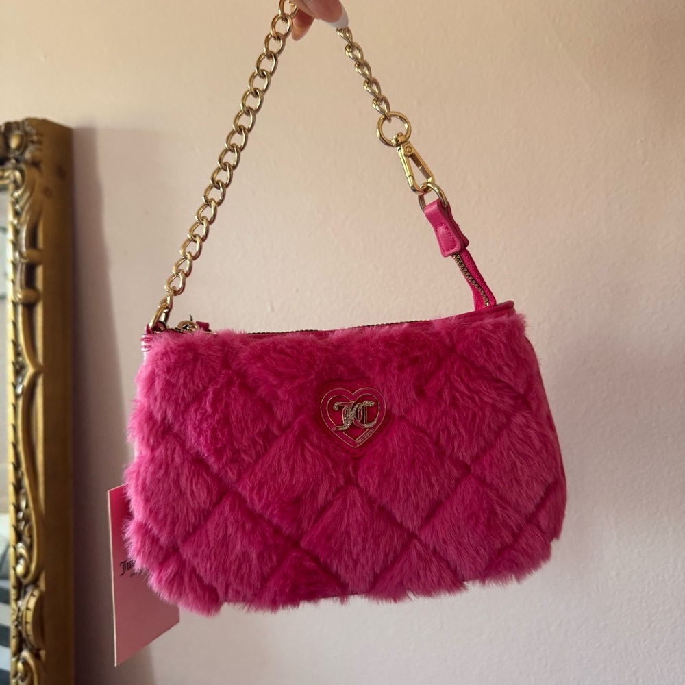 New Juicy Couture get cozy furry pink wristlet purse